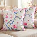 2 Pcs Chinoiserie Pillow Covers 18 X18 Floral Leaves Cushion Covers Vintage Cottage Core Decor Farmhouse Pillowcase for Home Sofa Bed Couch Living French Country Decor(Pink Green)