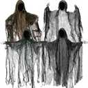 JOYIN 4 Pack 19'' Halloween Hanging Ghost Decoration Outdoor, Faceless Grim Reaper Set with Posable Arms in Dark Horror Robe for Halloween Tree, Yard, Patio, Haunted House, Party Decorations