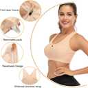 FLORATA Women's Zip Front Sports Bra Seamless Wirefree Post Surgery Bra Padded Sports Bras Yoga Bra with Removable Cups (L)