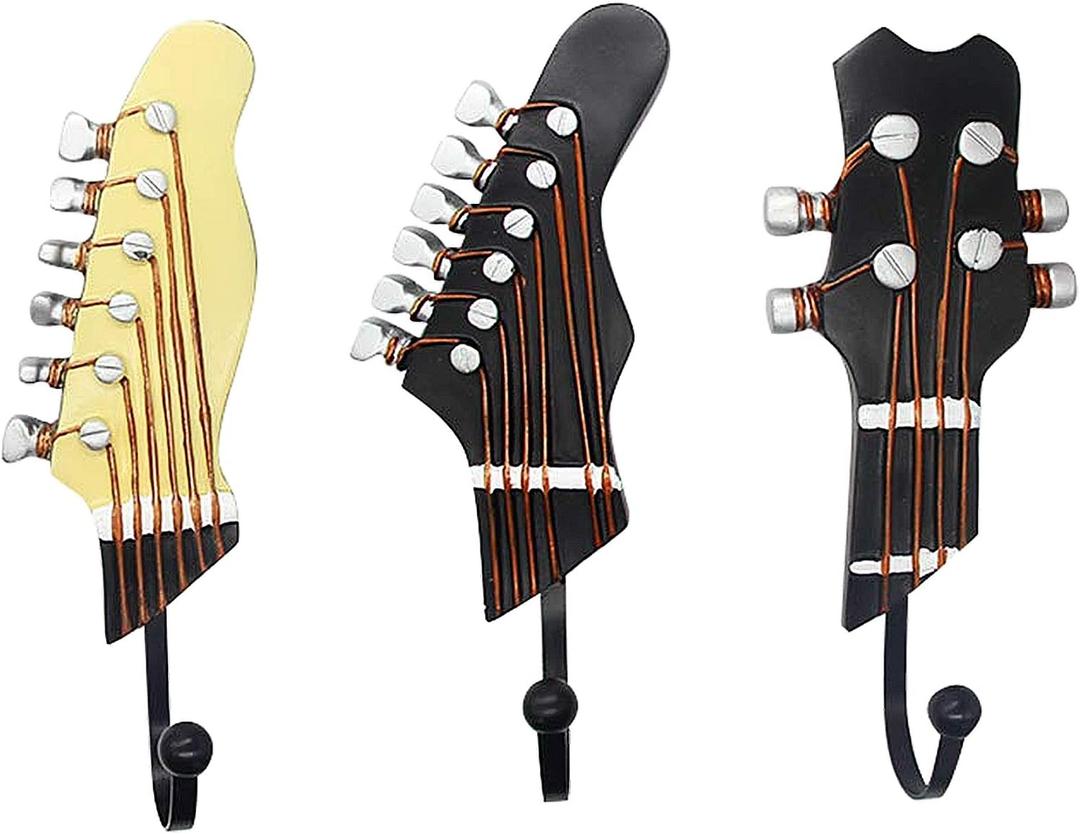 Gifts for Music Lovers, Guitar Music Decor, Decorative Hooks for Wall Hanging Clothes Coats Towels Keys Hats, Wall Mounted Heavy Duty (3-Pack)