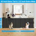 Reinforced 42" Tall X 120" Extra Wide Retractable Baby Gate Extra Long Baby Gates for Large Openings Prevent Kids and Pets from Jumping Over Retractable Pet Gate Reinforced Puppy Gates for Dogs, Black