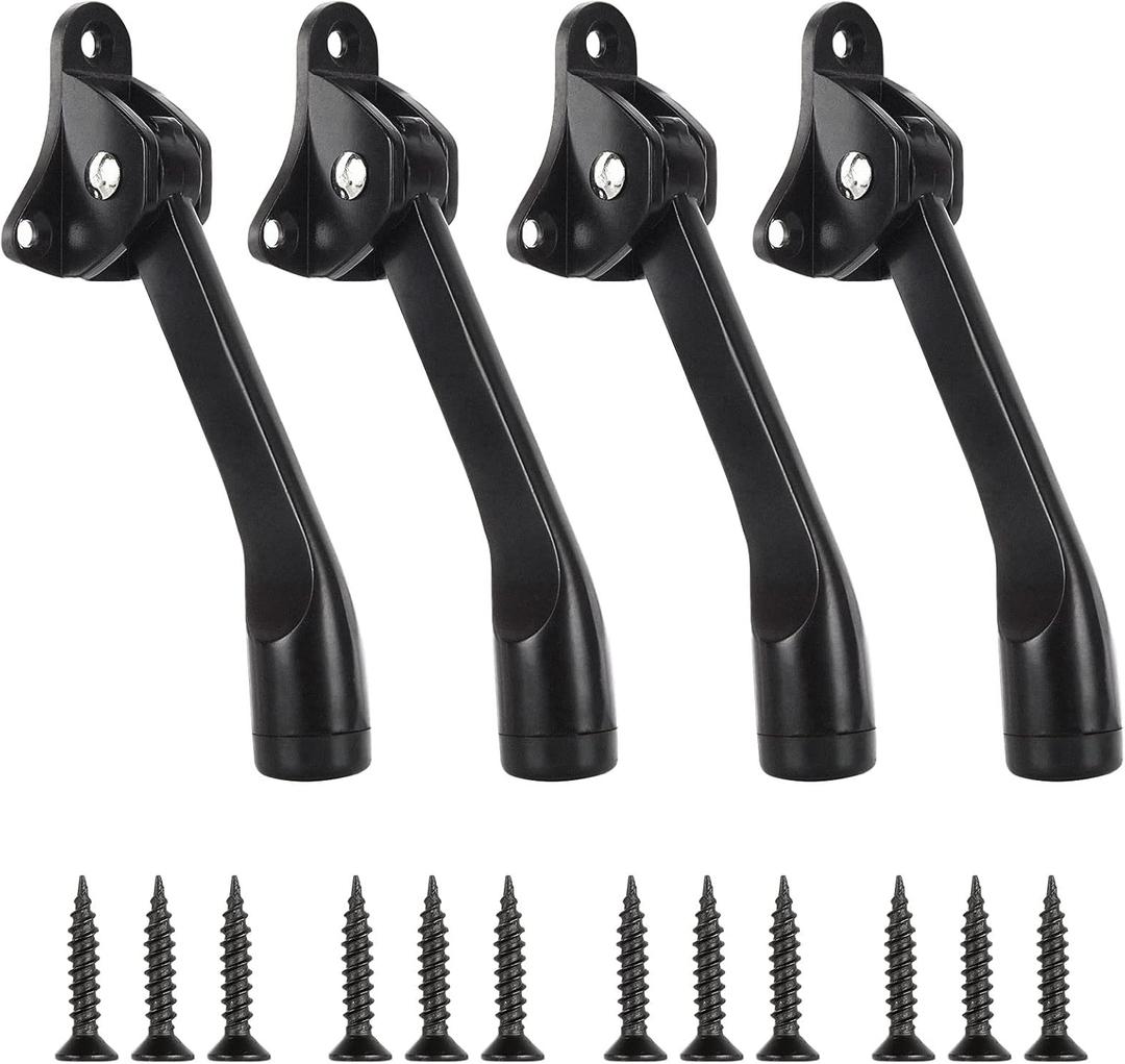 4 Packs Door Stopper, 4 Inch Kickdown Door Stop for Bottom of Door Kick Down Door Stoppers Kickstand Replacements, Heavy Duty Metal Doorstop Door Holder with Rubber Tip, Black