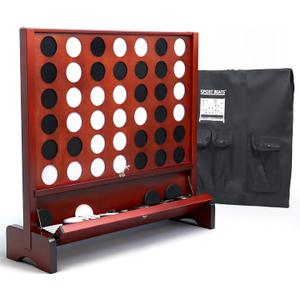 SPORT BEATS Giant Wooden 4 in a Row Game with Folding Catch Tray | Patented Wall Mountable Outdoor & Backyard Game | Includes Carry Bag, Detachable Legs