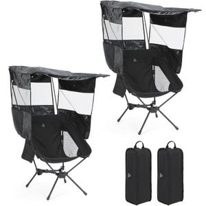 Nice C Camping Chair with Canopy, Compact Chair with Shade, Ultralight Umbrella Fishing Chairs, Portable Backpack Chairs, Lightweight, Travel, Picnic, Festival, Hiking, Sports (2 Pack Black)