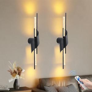 camuucci Battery Operated Wall Sconces Set of Two,Modern Wireless Wall Lights,LED Rechargeable 20000mAh Not Hardwired Remote Control Dimmable Wall Lamp Fixtures for Bedroom Black 25 Inches