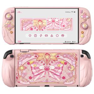 PlayVital Magic Wings Protective Case with Stand for Nintendo Switch 2 | Joycon Silicone Grips, PC Console Hard Shell, 2 Joystick Caps | Cute Animal Accessories Dockable Cover for Switch 2 - Pink