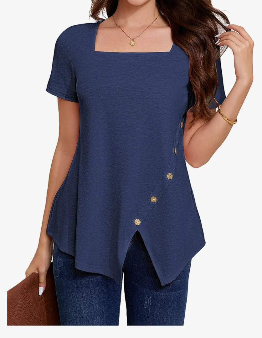 3 Pack Women's Square Neck Short Sleeve Blouse Loose Fit Stretchy Casual Top Soft Breathable Vacation Shirt for Summer XL 2xl M