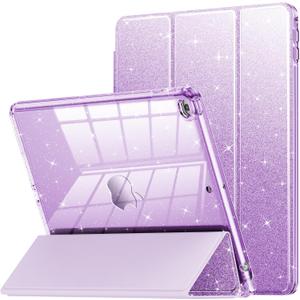 Case for iPad 6th/5th Generation 9.7 Inch 2018/2017, iPad Air 2 Cute Glitter Clear Protective Cover for Kids, Girls, Woman, with Pencil Holder (Purple)