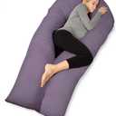 QUEEN ROSE Extra Long U Shaped Body Pillow, 65in Pregnancy Pillows for Sleeping, Full Body Support for Adults and Maternity Women, Cooling Sateen Cover, Purple and White