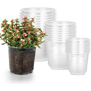 RAOOKIF 6/5/3.5 Inch Clear Nursery Pots with Drainage, 24 Pack Clear Nursery Pots for Plants, Flexible Plastic Garden Flower Pot