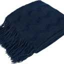 PAVILIA Navy Blue Knit Throw Blanket for Couch Bed, Soft Knitted Farmhouse Sofa Throw for Living Room, Lightweight Decorative Summer Throw Blanket for Chair, Outdoor Textured Boho Blanket, 50x60