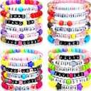 24 Pcs Music Party Bracelets Rave Kandi Bracelets Wear and Trade Handmade Party Trinkets Vibes Alphabet Plur Music Festival Accessories Different Phrases Every Time for Women Men