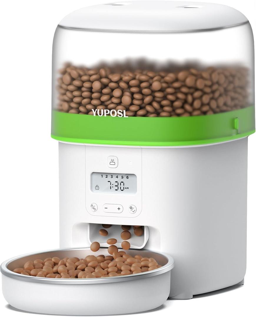 Automatic Cat Feeder - 2L Cat Food Dispenser, Timed Auto Pet Feeder with 180-day Battery Life, 1-6 Meals Per Day, 1-16 Portion, Desiccant Bag Keeps Dry Food Fresh, Also for Small Dogs (Transparent)
