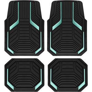 PIC AUTO Heavy Duty Rubber Floor Mats, Mint Aluminum Film Car Mats Set, Front and Rear Car Mats with Anti-Slip Backing, All Weather Protection, Trim-to-Fit for Automotive SUV, Sedan, Van