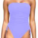 Yonique Women Strapless One Piece Swimsuit Tummy Control Bandeau Bathing Suit Cheeky Swimwear (Medium, Lavender)