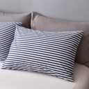 JELLYMONI 100% Natural Cotton 3pcs Striped Duvet Cover Sets,White Duvet Cover with Navy Blue Stripes Pattern Printed Comforter Cover,with Zipper Closure & Corner Ties (King Size)