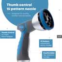 INNAV8 Garden Hose Nozzle Heavy Duty - Features 10 Spray Patterns, THUMB CONTROL On Off Valve Hose Sprayer Nozzle for Easy Water Control - Outdoor Water Hose Nozzle Head Attachment