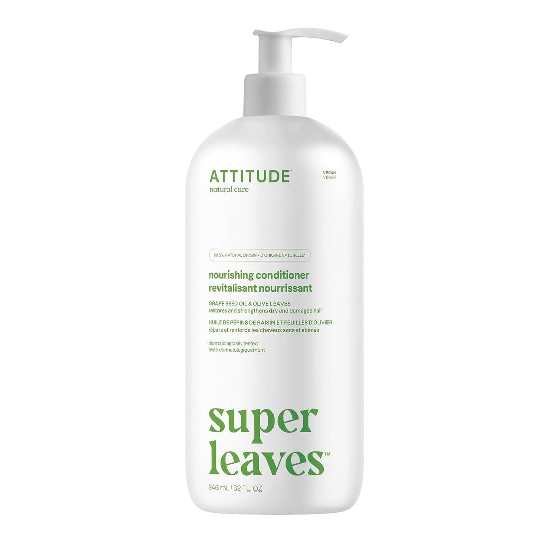 ATTITUDE Nourishing Hair Conditioner, For Dry and Damaged Hair, Naturally Derived Ingredients, Vegan Detangler, Dermatologically Tested, Grapeseed Oil and Olive Leaves, 32 Fl Oz
