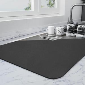 Ecotrim - Dish Drying Mat for Kitchen Counter | Coffee Bar Mat for Countertops | Heat Resistant Drainer Mat with Non-slip Rubber Backed | Hide Stain Kitchen Absorbent Draining Mat | Black 16"x18"