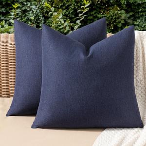 MIULEE Pack of 2 Decorative Outdoor Solid Waterproof Throw Pillow Covers Faux Linen Garden Farmhouse Cushion Cases for Summer Patio Tent Balcony Couch Sofa 12x12 Inch Navy