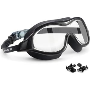 Swim Goggles No Leaking Anti-Fog Pool Goggles Swimming Goggles for Adult Men Women Youth, UV Protection 180 Clear Vision (Black With Clear Lens)