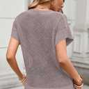 Cakulo Summer Crochet Tops for Women 2025 Short Sleeve V Neck Hollow Out Knit Beach Cover Up Casual Sweater Top (Small, Light Purple)