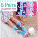 EBMORE Kids Girls Socks Cotton Crew Cute Animal Pattern Fashion Fun Novelty Socks 6 Pack (5-8 Years)