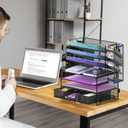 4 Tier Desk Organizer + 3 Tier File Holder + 4 Pen Holders + Drawer, 7 Tier Desk File Organizers, Desk Organizers and Accessories for Office Home School, Black