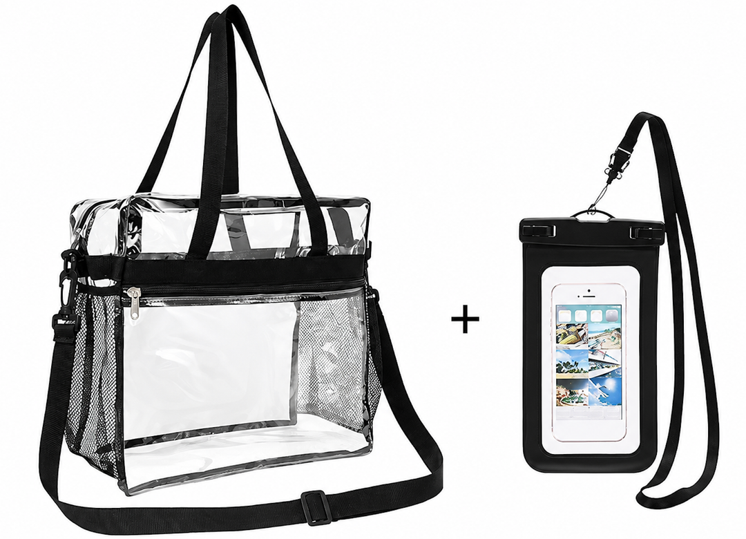 Abbylike 1 Pcs Clear Bag for Stadium Events 12x6x12 Inch Clear Tote Bags with Reinforced Strap and 7 Inch Universal Waterproof Phone Pouch for Concert Men Women Gym Beach Travel