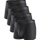DAVID ARCHY Men's Underwear Micro Modal Dual Pouch Trunks Support Ball Pouch Bulge Enhancing Boxer Briefs for Men 4 Pack(L, Black)