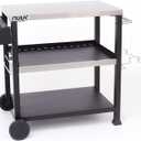 NUUK Three-Shelf Movable Outdoor Dining Cart Table, 20" x 32" NSF Stainless Steel Commercial Multifunctional Heavy Duty Kitchen Food Prep Worktable on Wheels