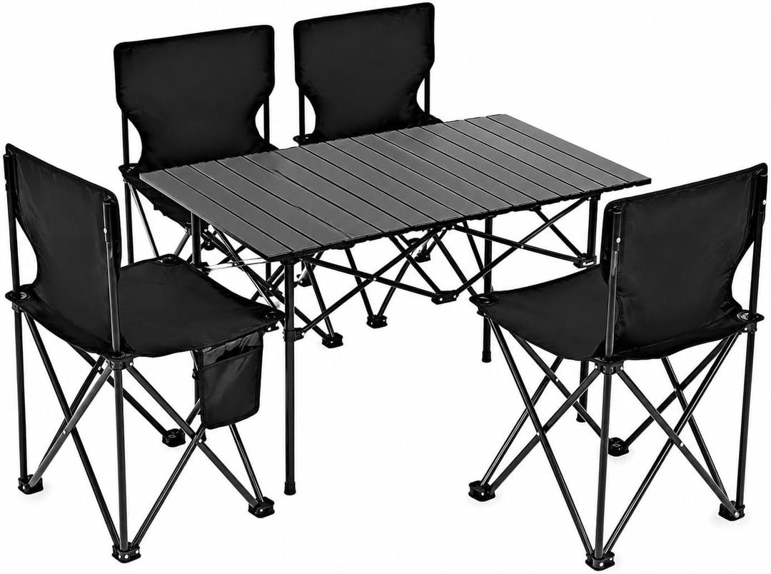 Camping Table Adjustable Height Folding Table with 4 Chairs, Portable Picnic Table and Chairs Set with Carry Bag Indoor Outdoor for Camping, Travel, Patio, RV, Backyard BBQ, Easy to Carry, Set of 5