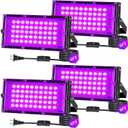THECHAM 50W LED Black Lights IP66 Waterproof Black Light Outdoor with 5.9ft Plug+Switch, Flood Blacklight for Halloween Glow in The Dark Party Stage Light Neon Glow Birthday 4 Pack