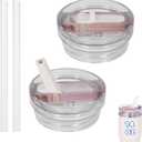 2 PACK 14 Oz Leak Splash Proof Lid, 14 Oz Tumbler Detachable Flip Straw Lid Replacement Accessories, Reusable Spill Proof Screw on Flip Straw Tumbler Cover (Rose Quartz)