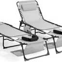 Unovivy Tanning Chairs with Face Hole Set of 2, Teslin Folding Outdoor Lounge Chair with 5-Position Reclining Back for Sunbathing, Pool, Patio, Camping (Grey)