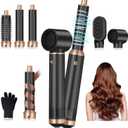 5 in 1 Blow Dryer Brush, Upgrade Hair Dryer Brush Air Curler Air Curling Wrap Styler, Detachable Hot Air Brush Negative Ion Curling Brush Iron, Hair Styling Tools for Drying Curling Straightening (Black Gold)