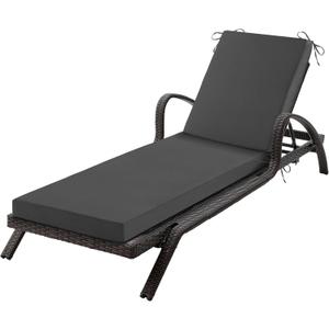 Chaise Lounge Cushions Outdoor, 72x 21x 3 Inch Waterproof & Fade-Resistant Lounge Chair Cushion, Outdoor Chaise Cushion with Removable Cover & Ties for Lawn, Patio, Pool & Beach, Dark Grey