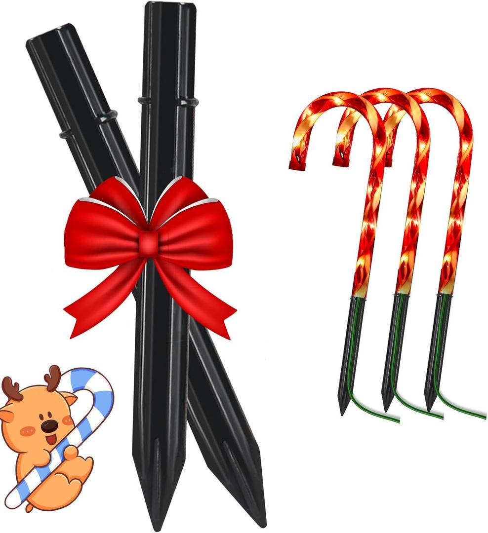 30 PCS Replacement Stakes for Christmas Candy Cane Lights - Outdoor Decorations, Plastic Candy Cane Pathway Markers with Spike Replacer, for Garden Lights, Landscape Yard Pathway Lamps Pole