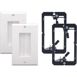 VCE Brush Wall Plate Cable Pass Through with Bracket, Decorator Cover for Low Voltage Cables - White, 2-Pack (White)