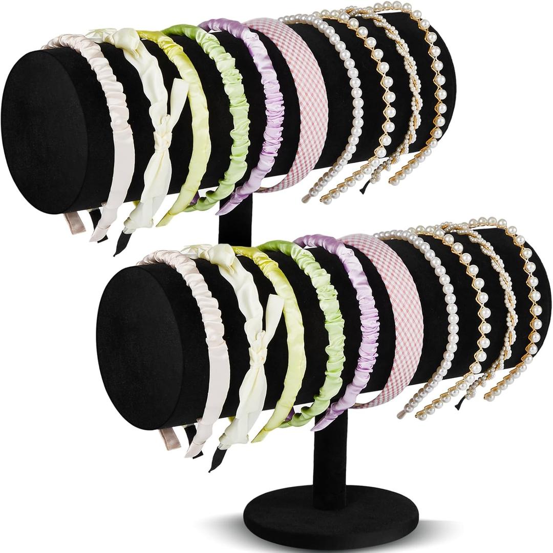 Wenqik 2 Pcs T Bar Headband Holder Velvet Headband Rack Organizer Hairband Earring Display Stand for Girls Women(Black)