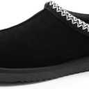 DREAM PAIRS Men's Fuzzy Cozy Slippers Genuine Suede Indoor Outdoor Home Comfy Winter Slip On Cute Warm Memory Foam Furry Shoes FuzzyEasy (7, Black)