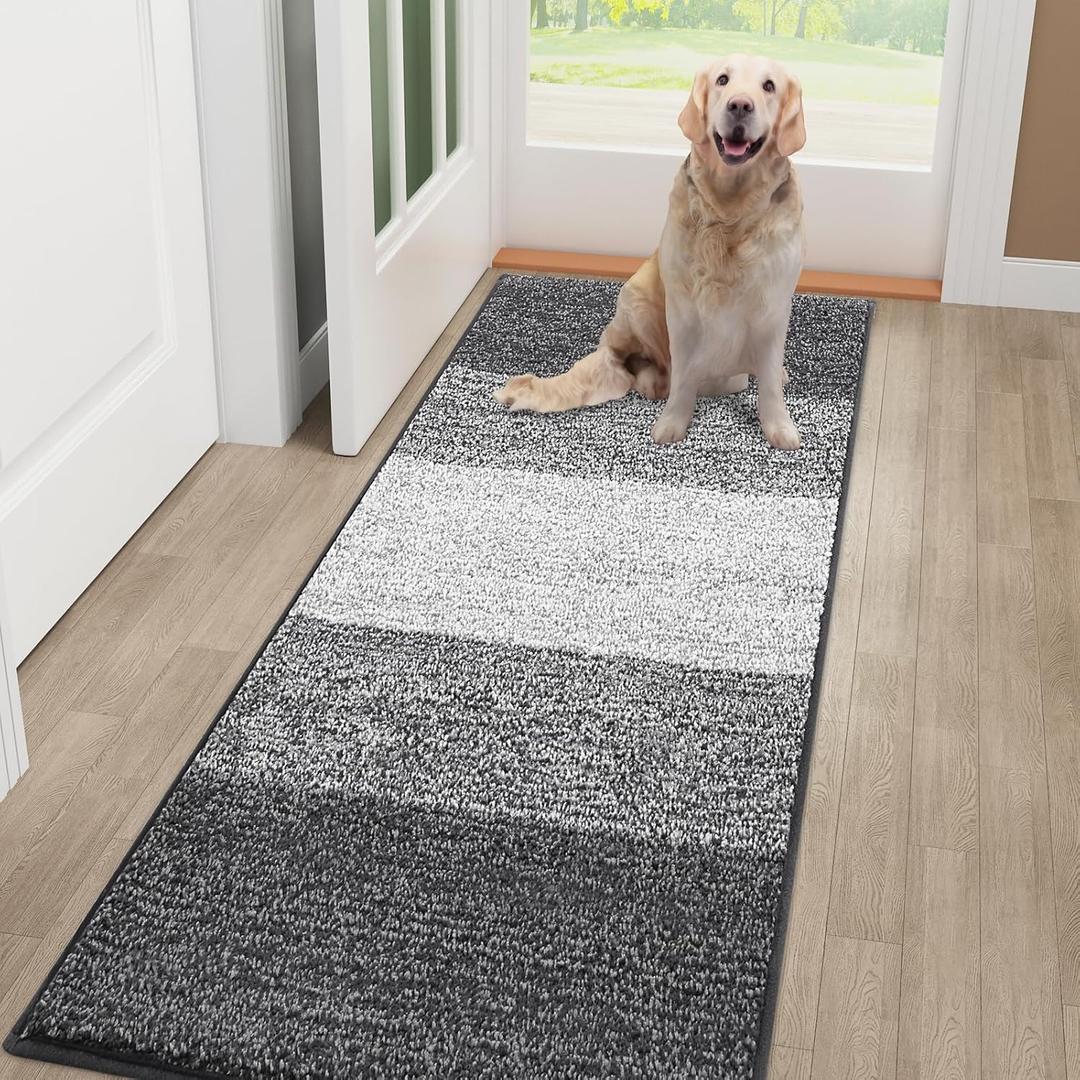 Smiry Dog Door Mat for Muddy Paws, Absorbs Moisture and Dirt, Low-Profile Entryway Mat with Non-Slip Backing, Entry Indoor Outdoor Doormat for Inside Floor (48x30 Inches, Grey, Striped)