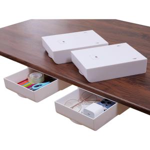 4 Pack Under Desk Drawer Self-Adhesive Desktop Storage Organizer, Hidden Attachable Slide Out Desk Drawer, Under Table Tray for Pencil Pen Stationery Office Organization, White (4pcs-Upgrade)