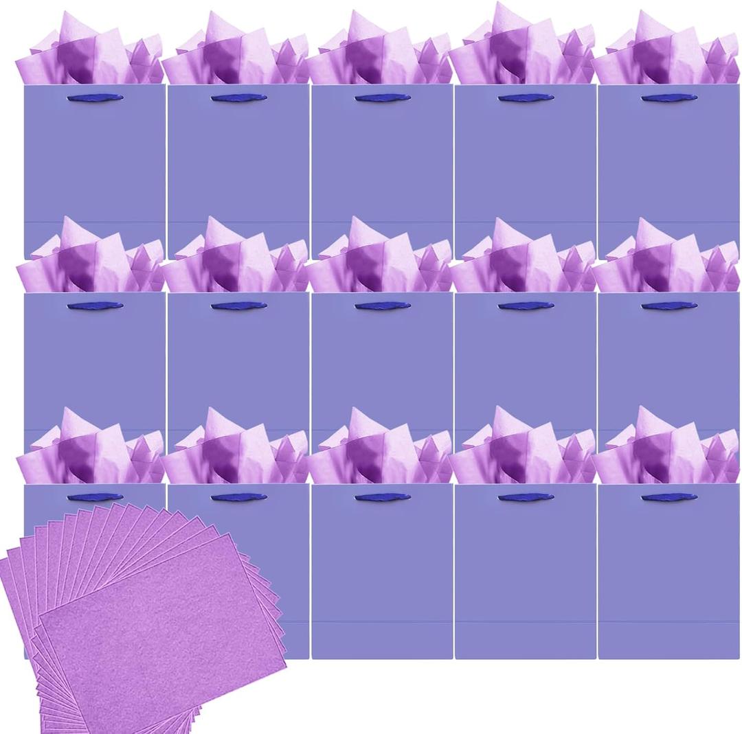 qiqee 24pcs Violet Gift Bags with Tissue Paper for Wedding, Birthday, Party Supplies-4.7"x6.3"x2.4" Small Size Cardboard Gift Bags24pcs Bags + Tissue Paper