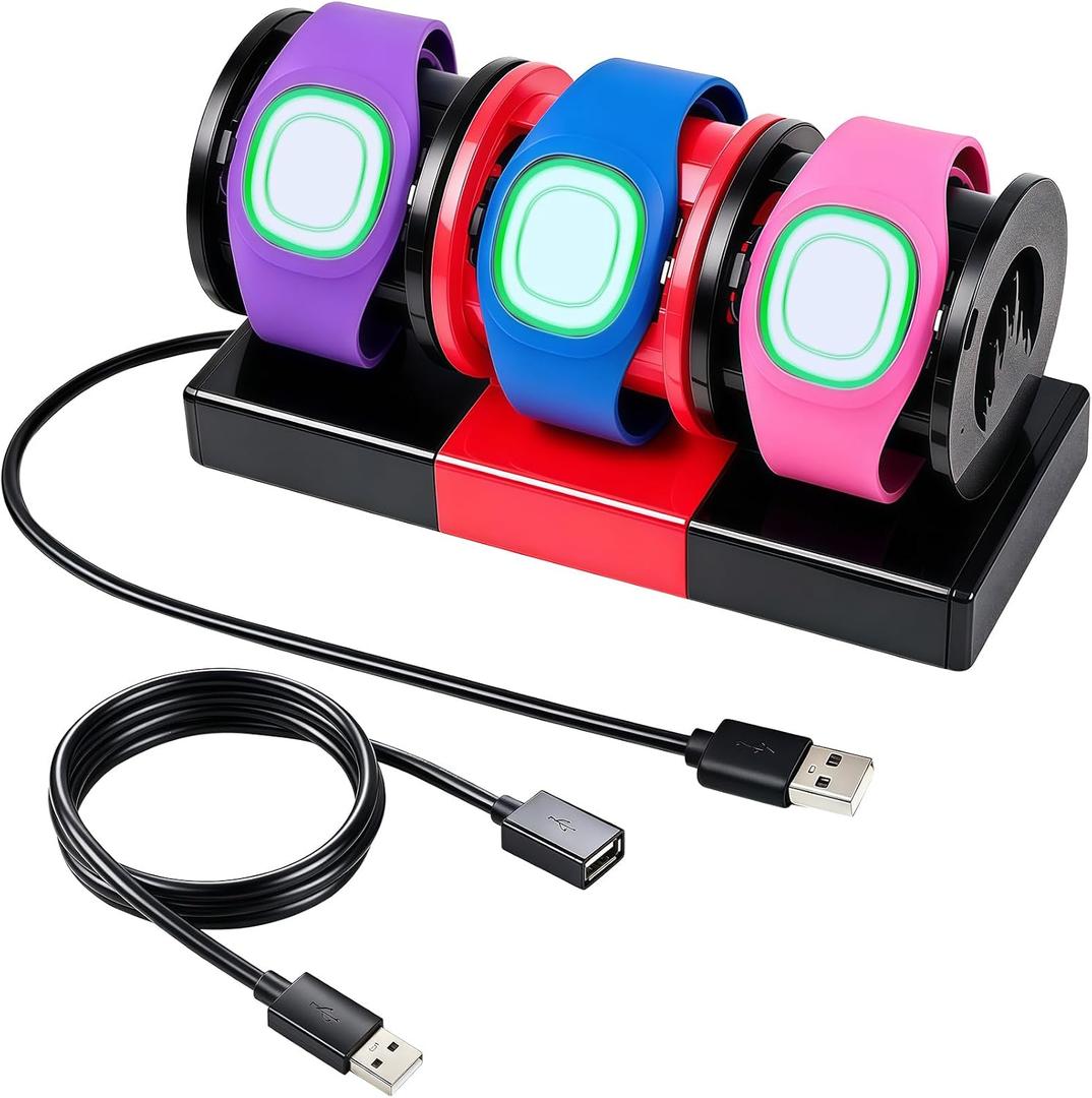 Modular Charging Stand for MagicBand+, Expandable 2-4 Slot Organizer Dock with 4-Port USB Hub & 3.3ft Extension Cable, Theme Park Vacation & Cruise Essentials, Hidden Cable Management