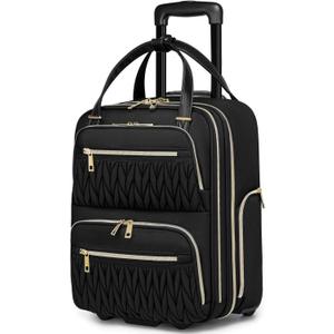 Carry-On Underseat Luggage with Wheels,Underseat Lightweight Suitcase for Women,16 inch Airlines Luggage for Overnight Business Travel (Black)