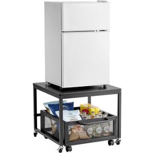 VEVOR Mini Fridge Stand with Storage, 198 lbs Mini Fridge Table with Movable Storage Cart & Swivel Wheels, Beverage Refrigerator Stand for Coffee Bar, Mini Fridge Organizer for Office Home Dorm, Black