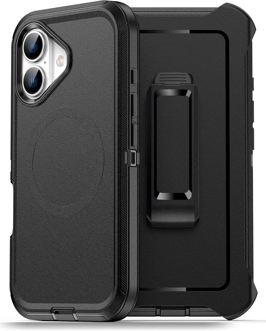 Magnetic Case for iPhone 17 with blet Clip Holster,[2X Screen Protector] [Military-Grade Protection], Heavy Duty Case for iPhone 17 6.3 Inchs,Black