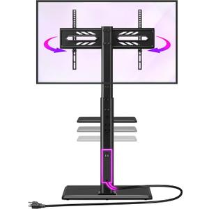 Greenstell TV Stand with Power Outlet & AV Shelf, Universal Floor TV Stand for 32-75 inch TV, Swivel Tall TV Mount Stand, Holds up to 110 LBs,Height Adjustable and Wood Base, Max VESA 600x400mm,Black