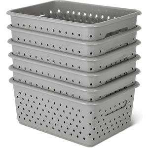 Amazon Basics Decorative BPA-Free Plastic Storage Baskets, 9.9 x 7.4 x 4.16, Grey, Pack of 6